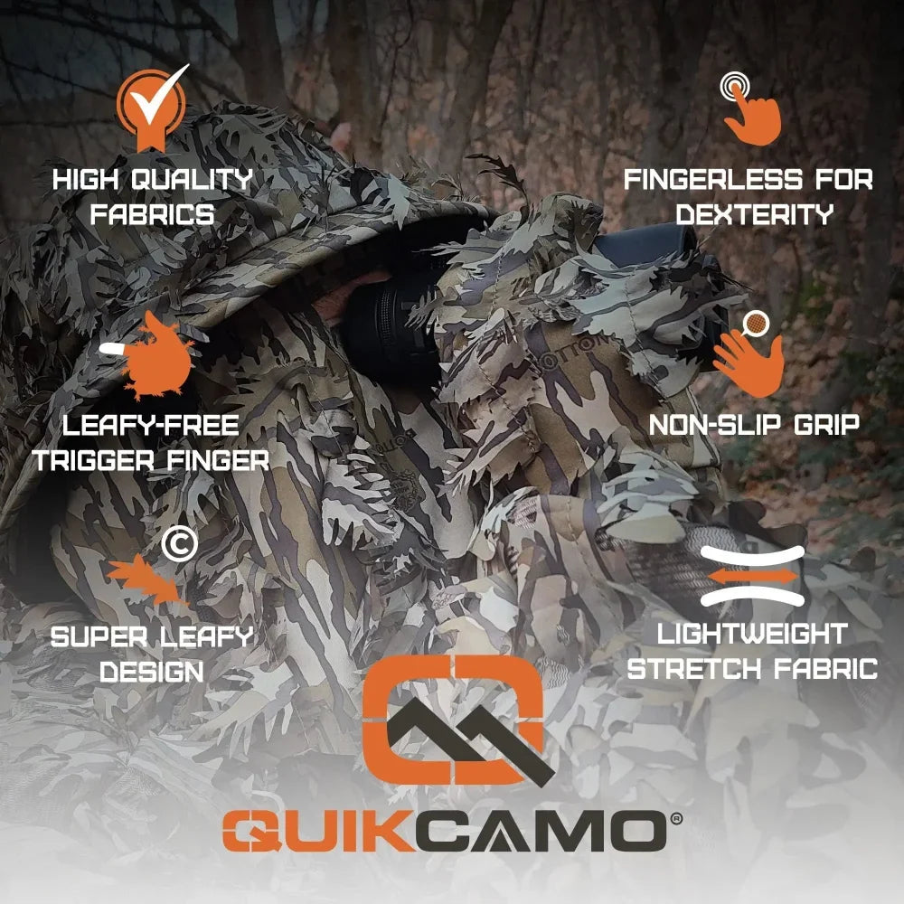 Leafy Camo Gloves in Mossy Oak and Realtree - Fingerless or Touchscreen Tips
