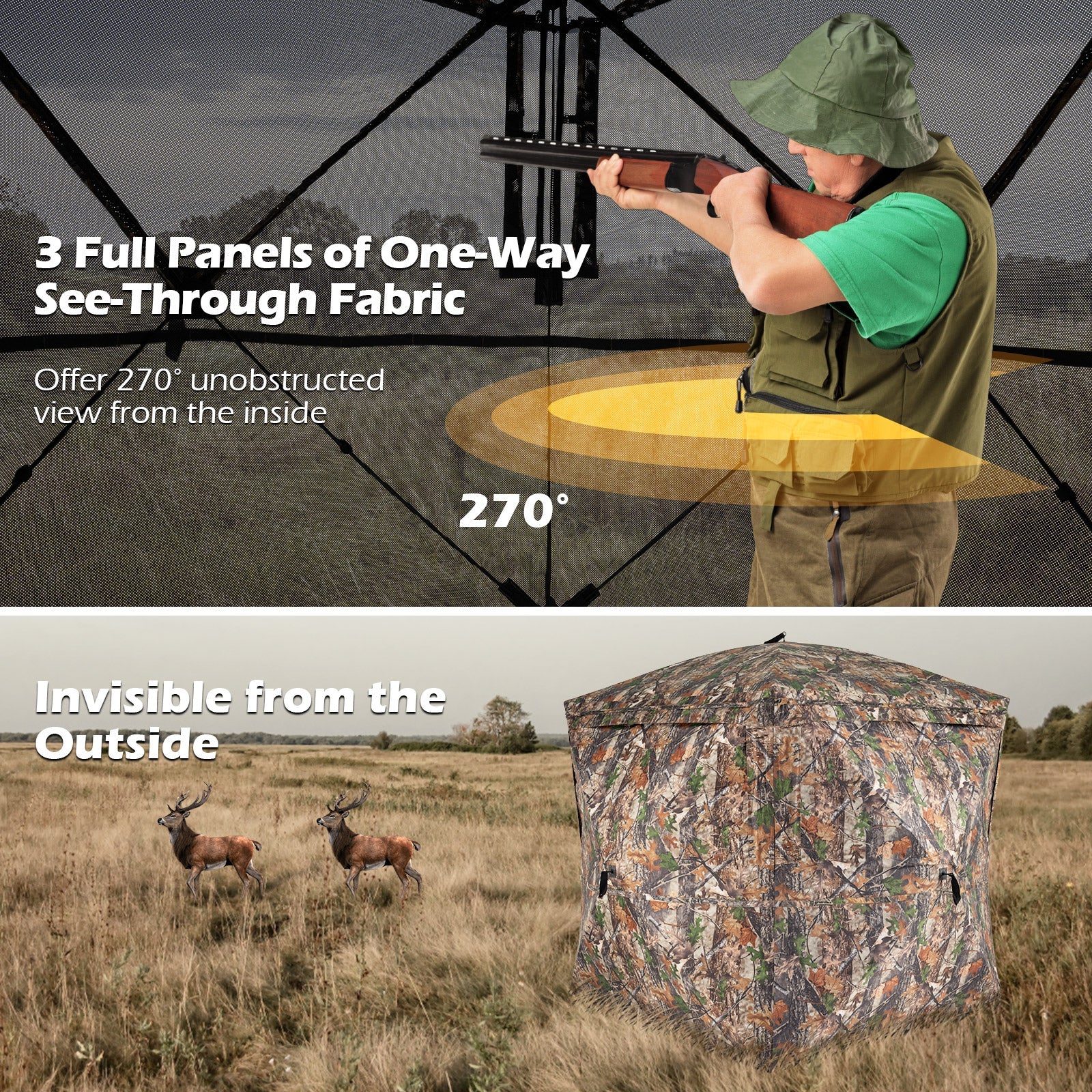 270¬∞ See Through Hunting Blind Tent with Silent Magnetic Door