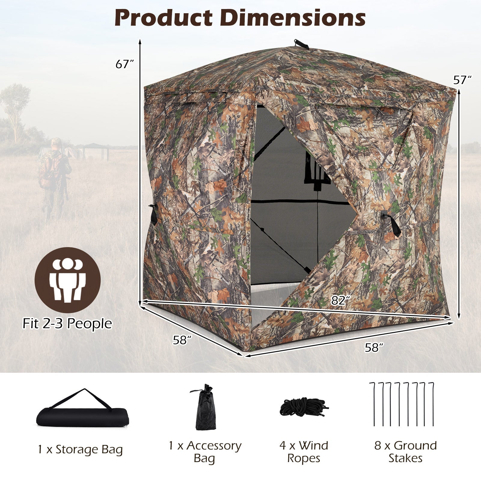 270¬∞ See Through Hunting Blind Tent with Silent Magnetic Door