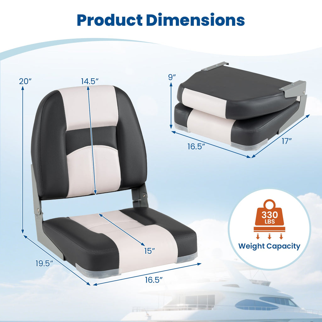 2-Pack Boat Seats with Thick Sponge Padding and Fixing Bolts-Gray