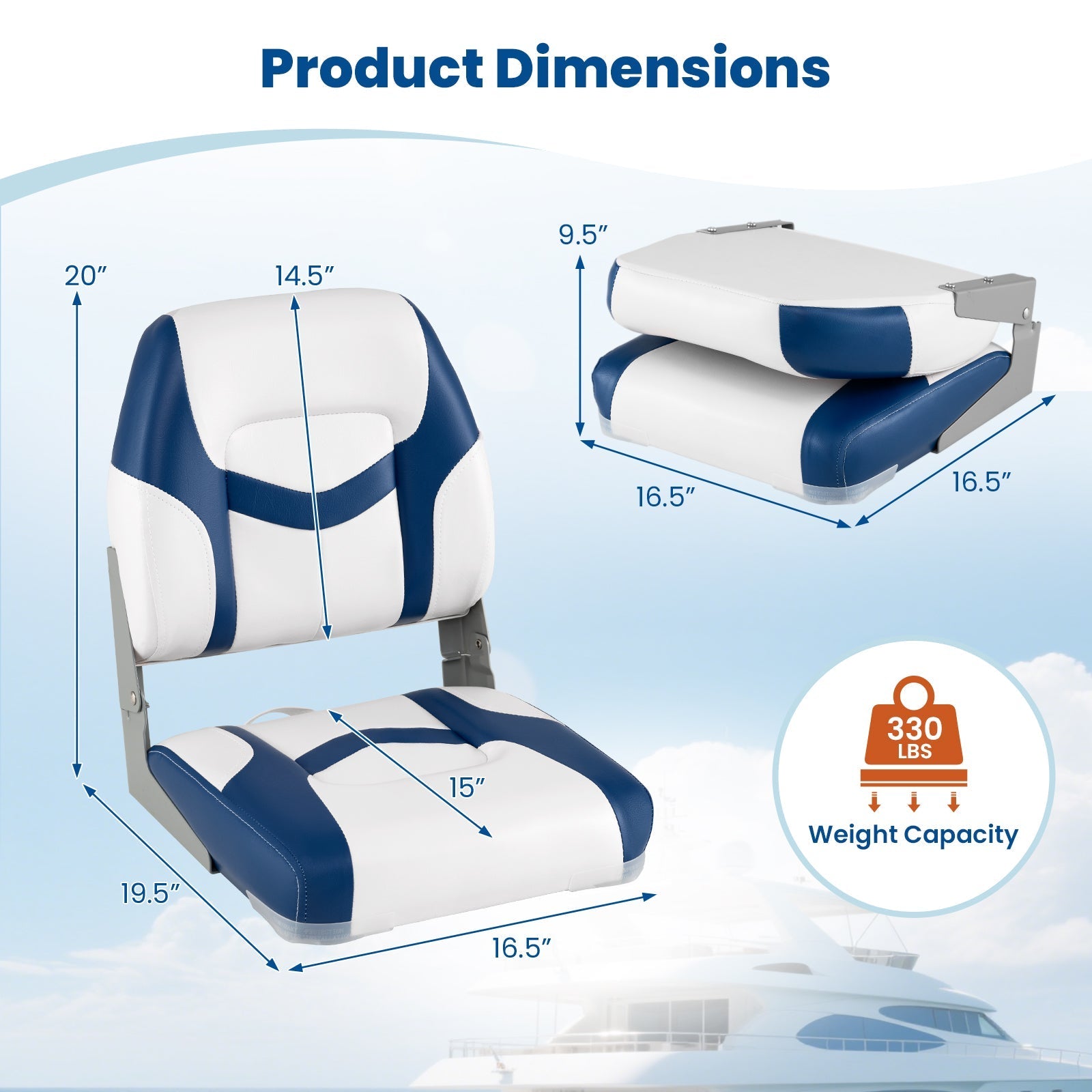 2-Pack Boat Seats with Fixing Bolts and Hinges