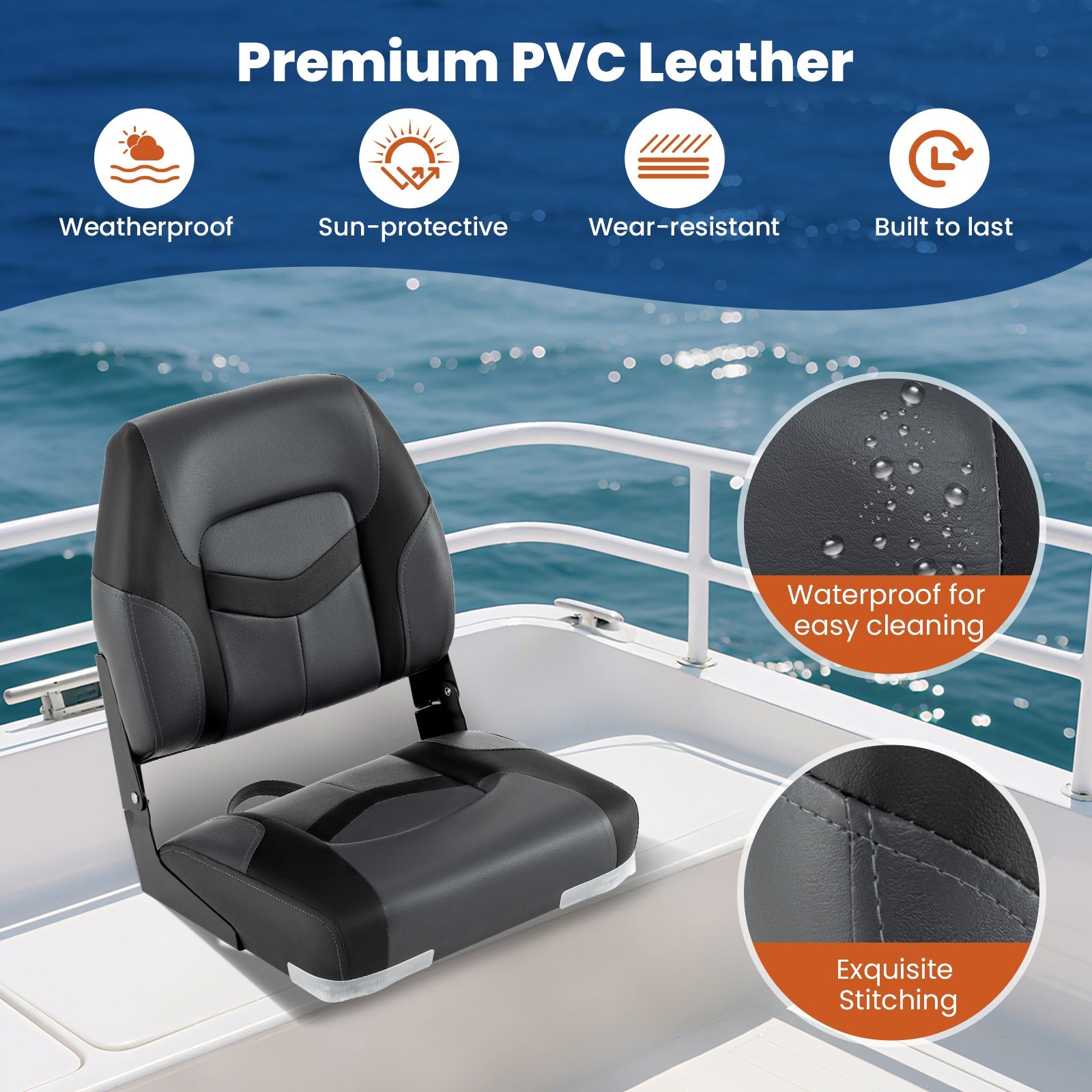 2-Pack Boat Seats with Fixing Bolts and Hinges