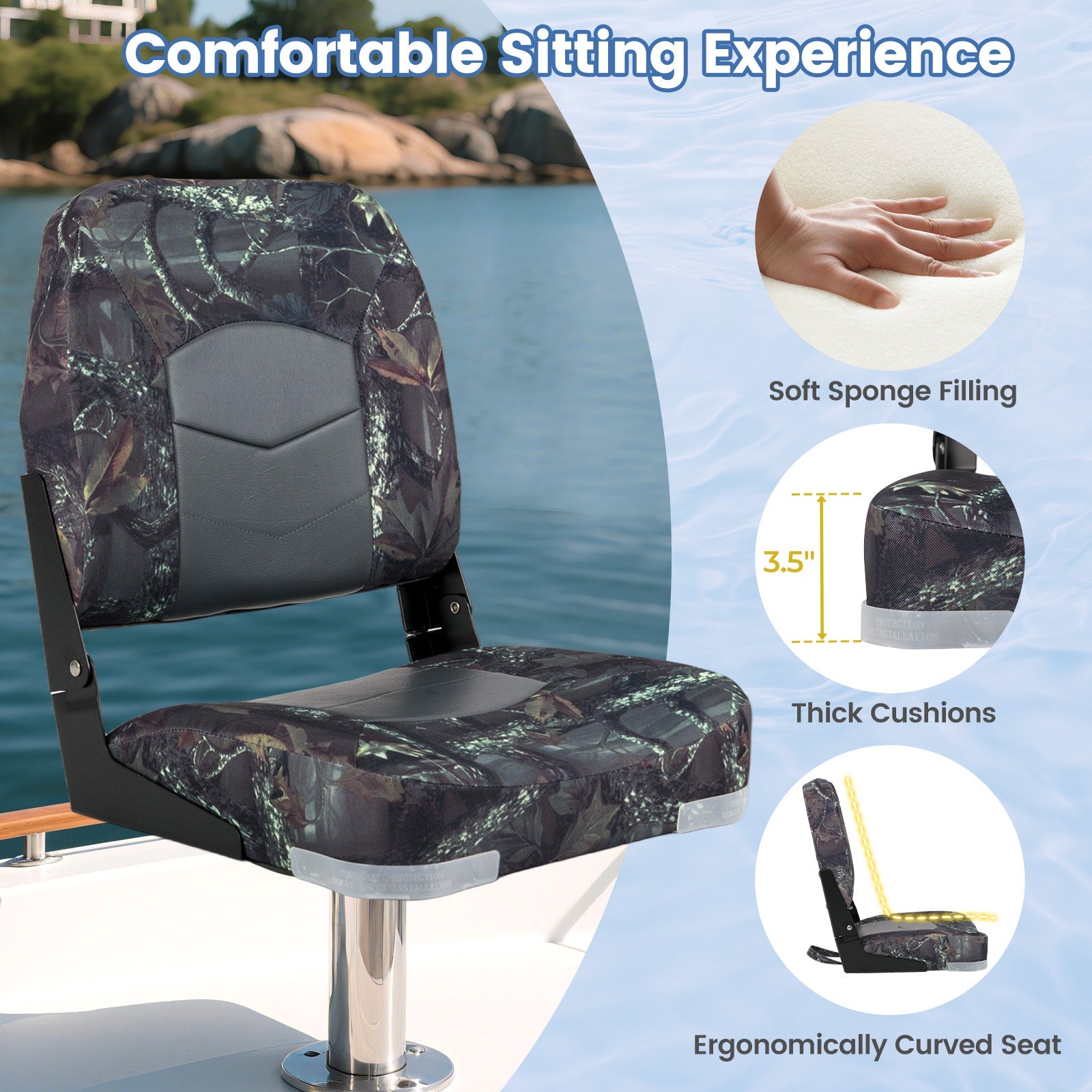 2-Pack Boat Seats with Thick Sponge Padding