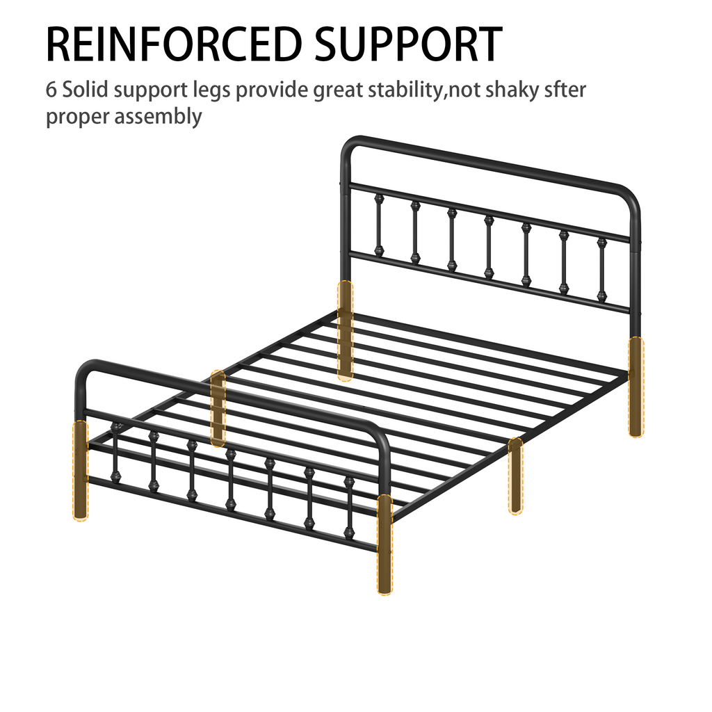 Metal Full Size Bed Frame with Headboard and Under Bed Storage - Black