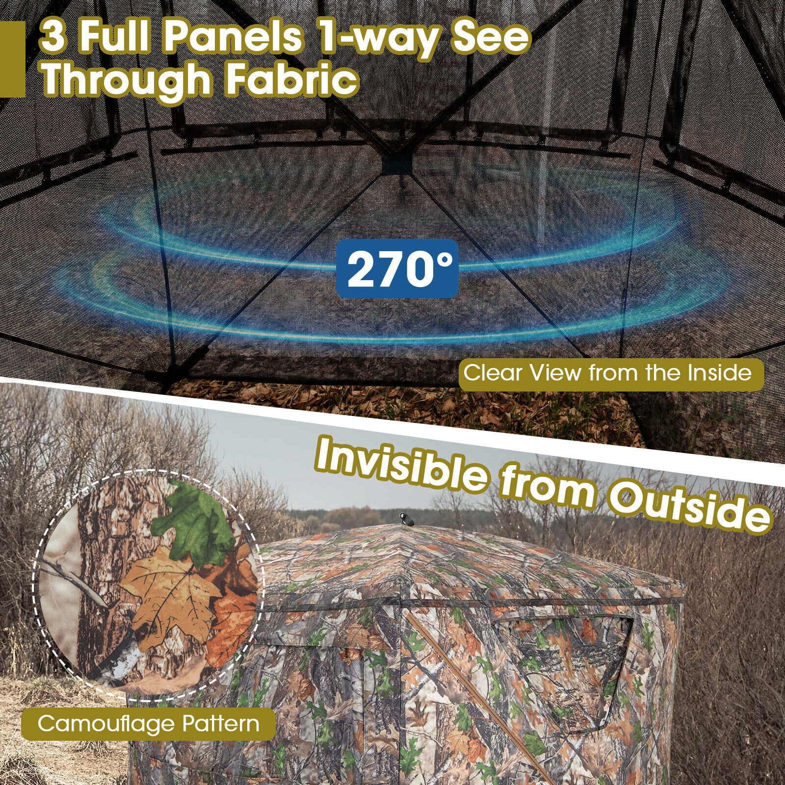 2-3 Person Hunting Blind Portable Pop Up Ground Tent with Carry Bag and Storage Pocket