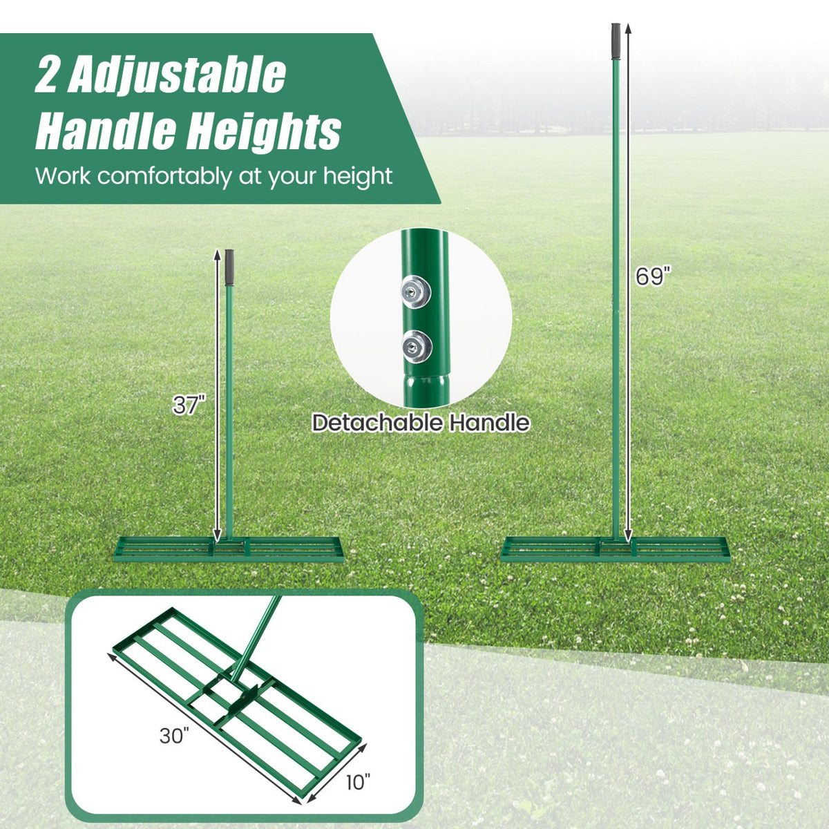 30 x 10 Inch Heavy Duty Lawn Level Tool with 69 Inch Handle