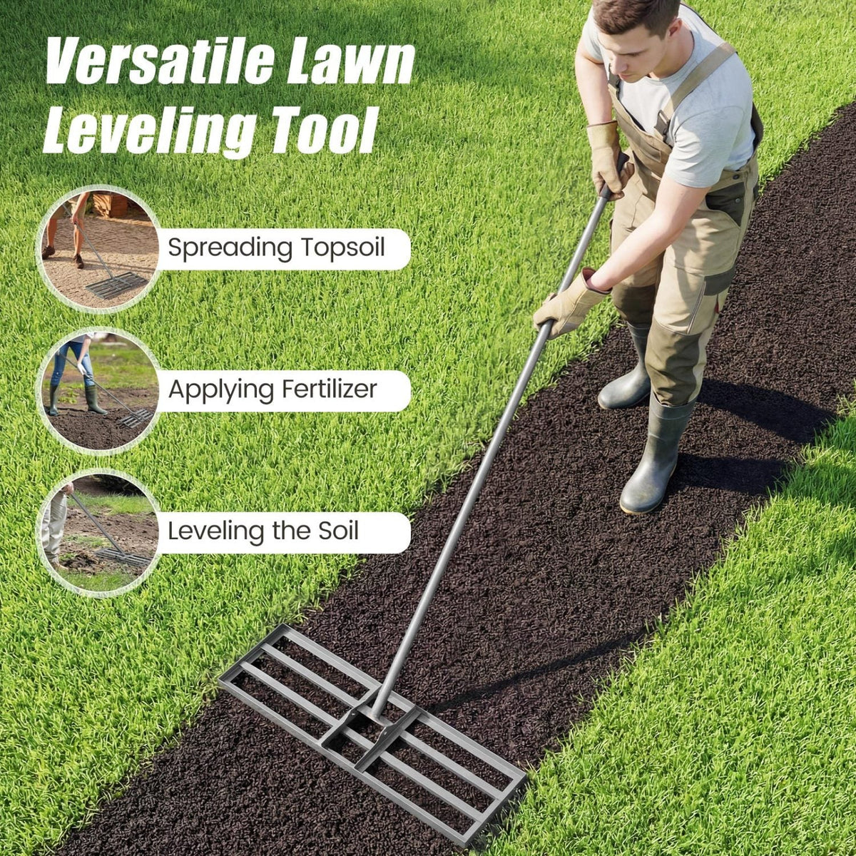 30 x 10 Inch Heavy Duty Lawn Level Tool with 69 Inch Handle
