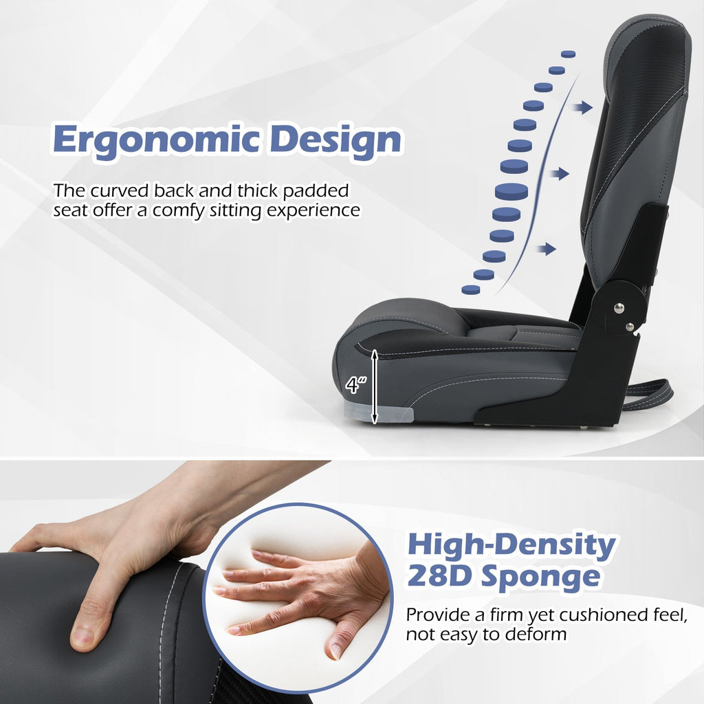 3-Pack Folding Boat Seats with 28D Soft Sponge Padding-Black