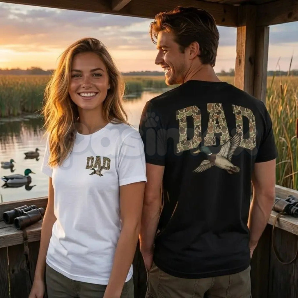 "Camo Duck Dad" Vintage T-Shirt – Old School Camouflage Hunting Graphic Tee, Remastered Heavy Cotton Southern Outdoor Top, Soft Lived-In Heavyweight Father’s Day Gift Shirt, Made in USA