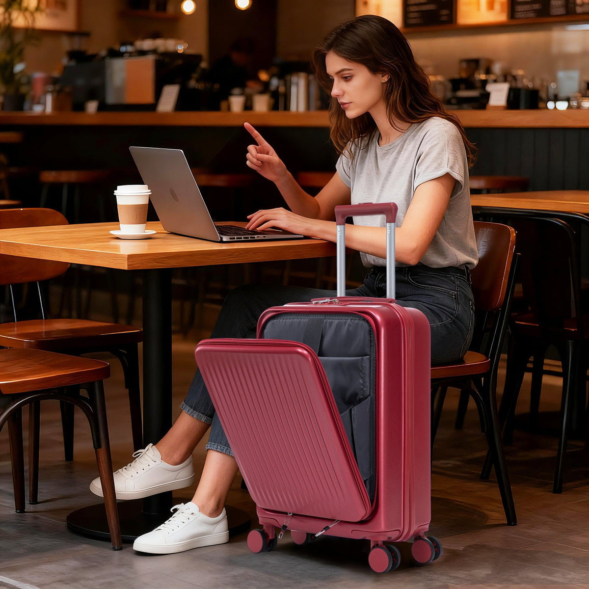 ABS Spinner Wheel Luggage Set with Combination Lock - Red