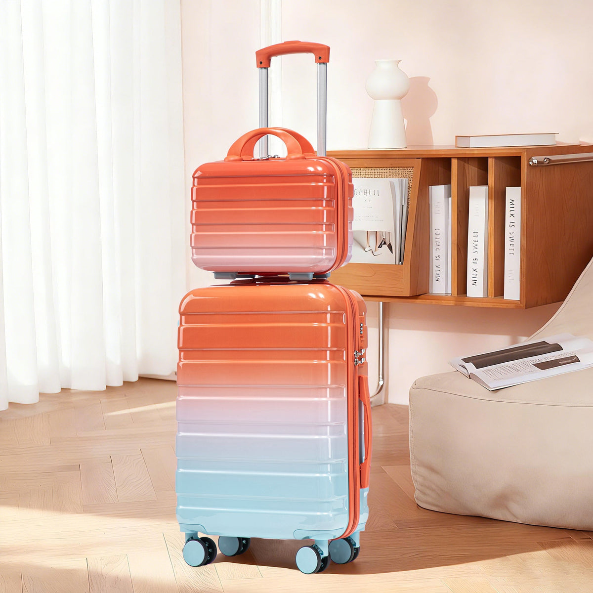 2 Pc PC Spinner Wheel Luggage Set with Lock - Gradient Blue Red