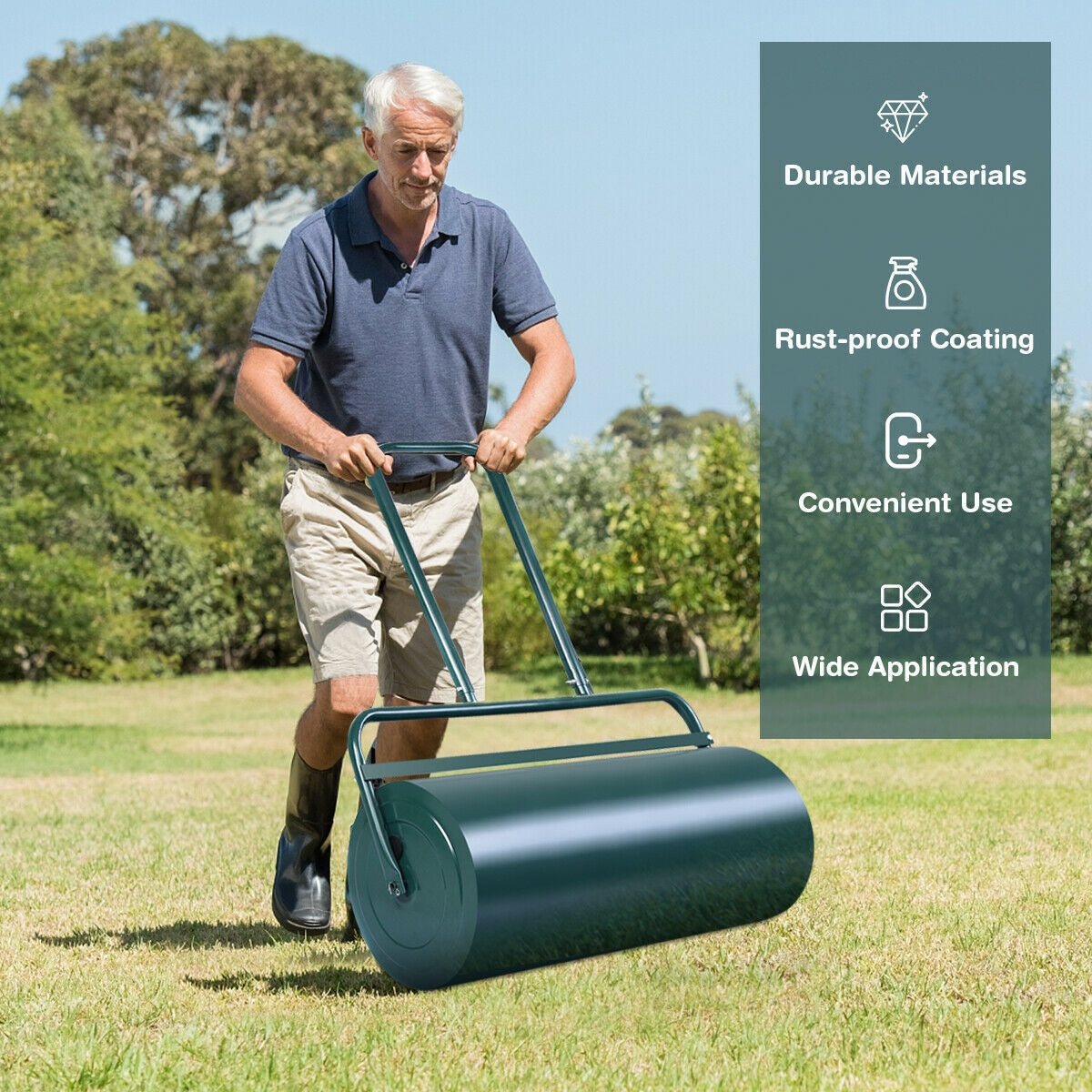 24 x 13 Inch Tow Lawn Roller Water Filled Metal Push Roller