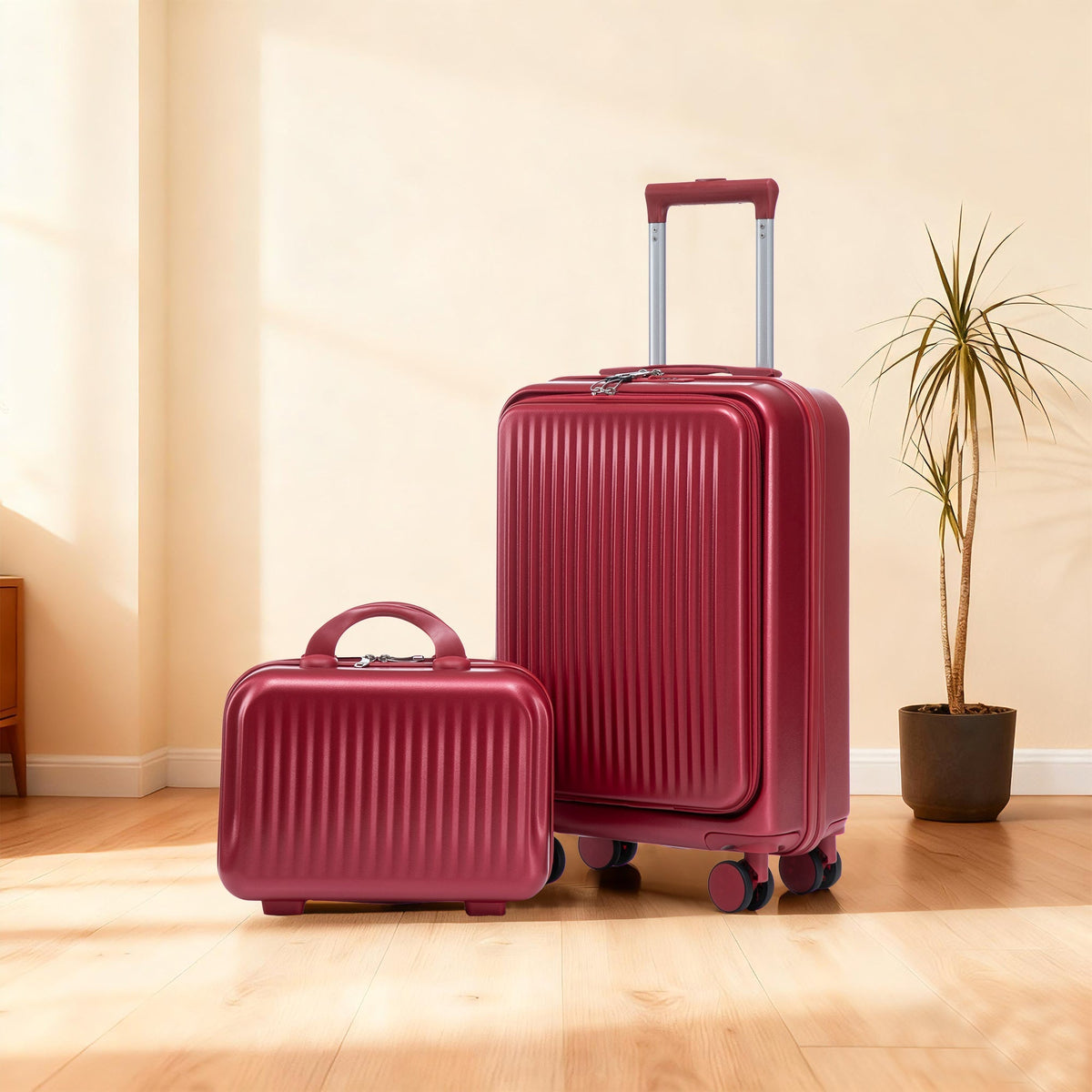 ABS Spinner Wheel Luggage Set with Combination Lock - Red