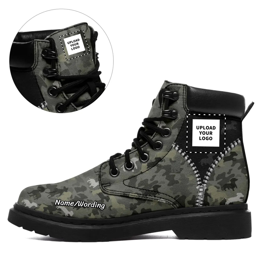 Personalized Camo Design Boots, Custom Veteran Durable Boots, Stylish Unisex Boots