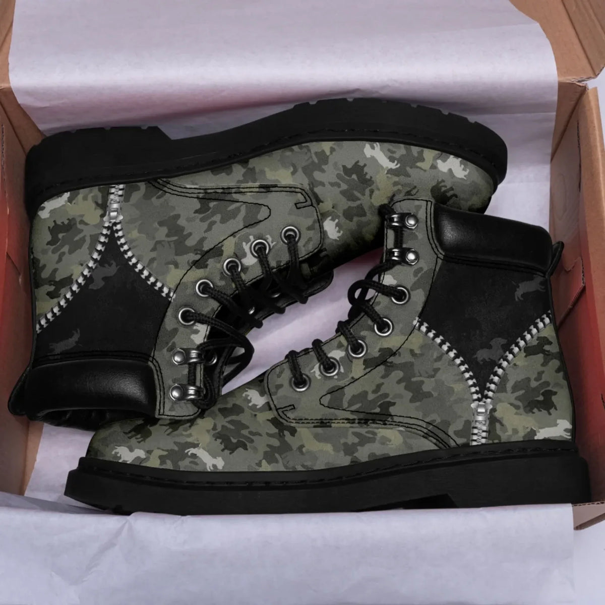 Personalized Camo Design Boots, Custom Veteran Durable Boots, Stylish Unisex Boots