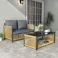 Outdoor PE Wicker 2-Seater Sofa Set with Tempered Glass Table - Grey Cushions