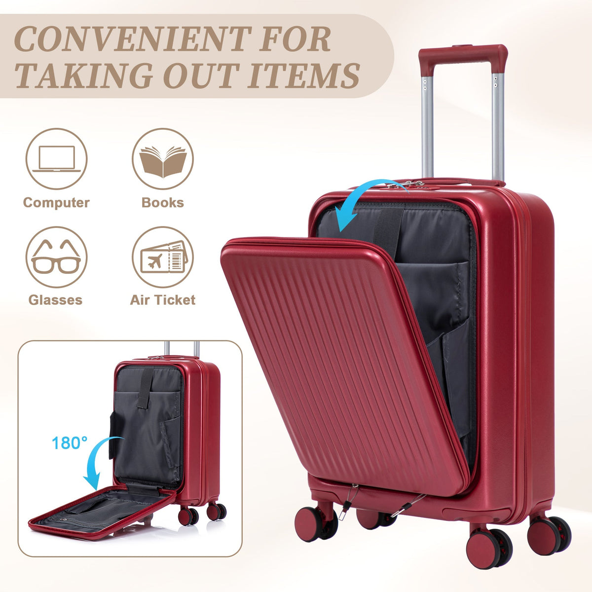 ABS Spinner Wheel Luggage Set with Combination Lock - Red