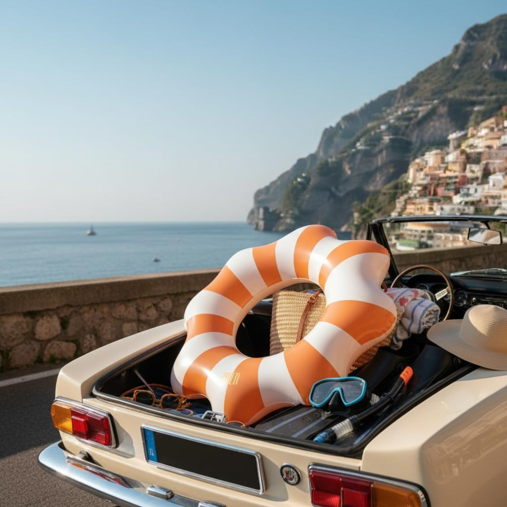 Amalfi Scalloped Inflatable Tube Pool Float Ring - Orange & White