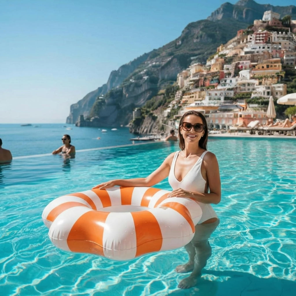 Amalfi Scalloped Inflatable Tube Pool Float Ring - Orange & White