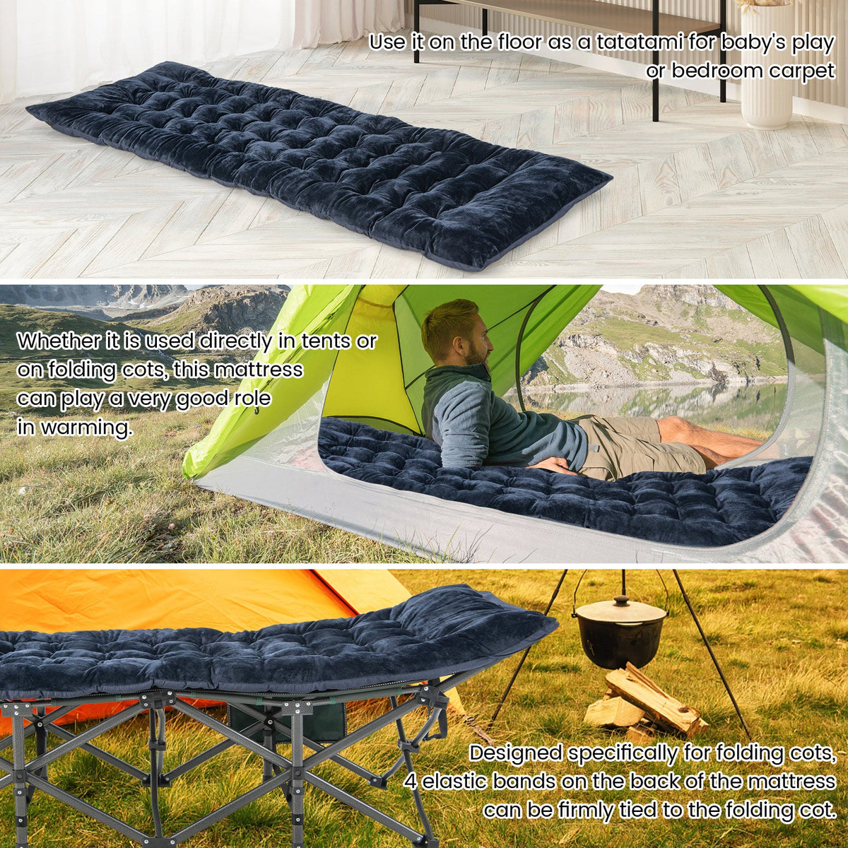 75 x 27.5 Inch Camping Cot Pads with Soft and Breathable Crystal Velvet