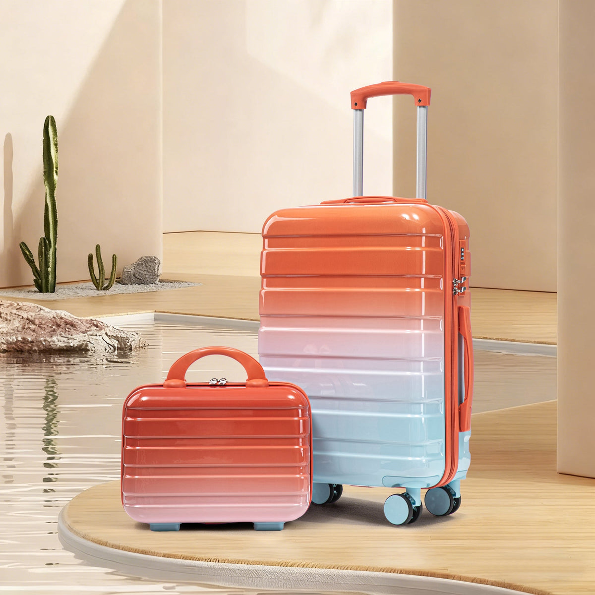 2 Pc PC Spinner Wheel Luggage Set with Lock - Gradient Blue Red