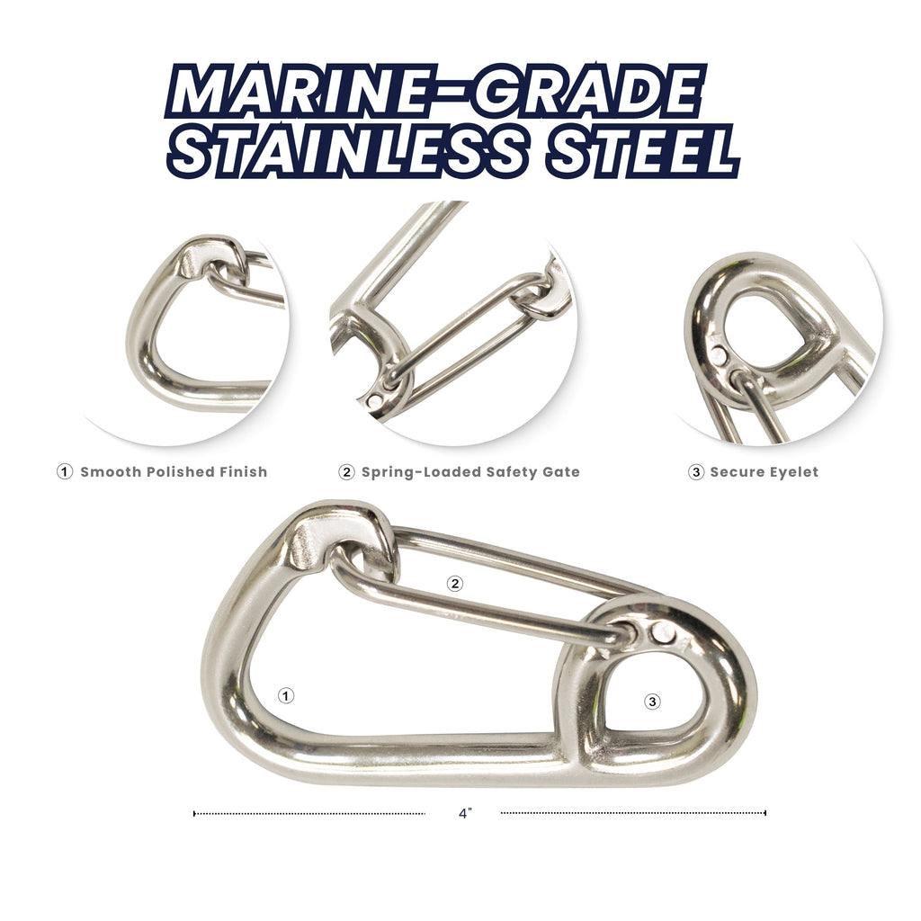 Scuba Choice Boat Marine Clip Stainless Steel Safety Spring Hook Carabiner, 4"
