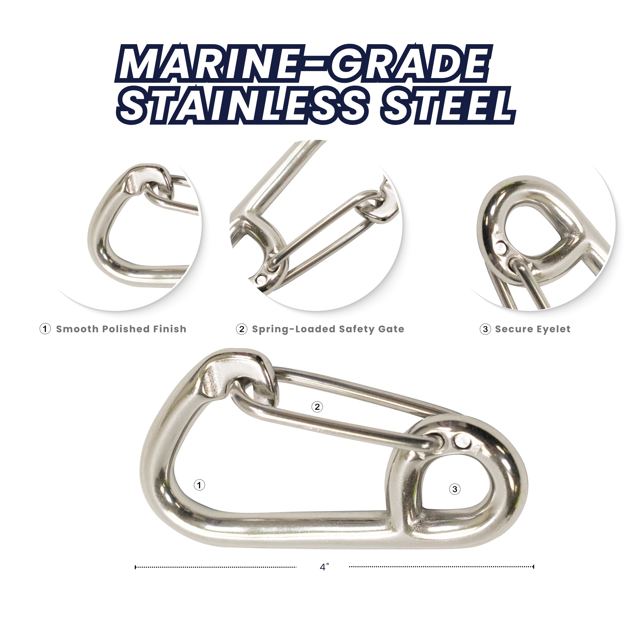 Scuba Choice Boat Marine Clip Stainless Steel Safety Spring Hook Carabiner, 4"