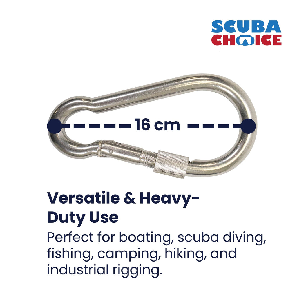 Scuba Choice Boat Marine Clip 16cm SS Snap Hook Carabiner W/ Screw 25mm Opening