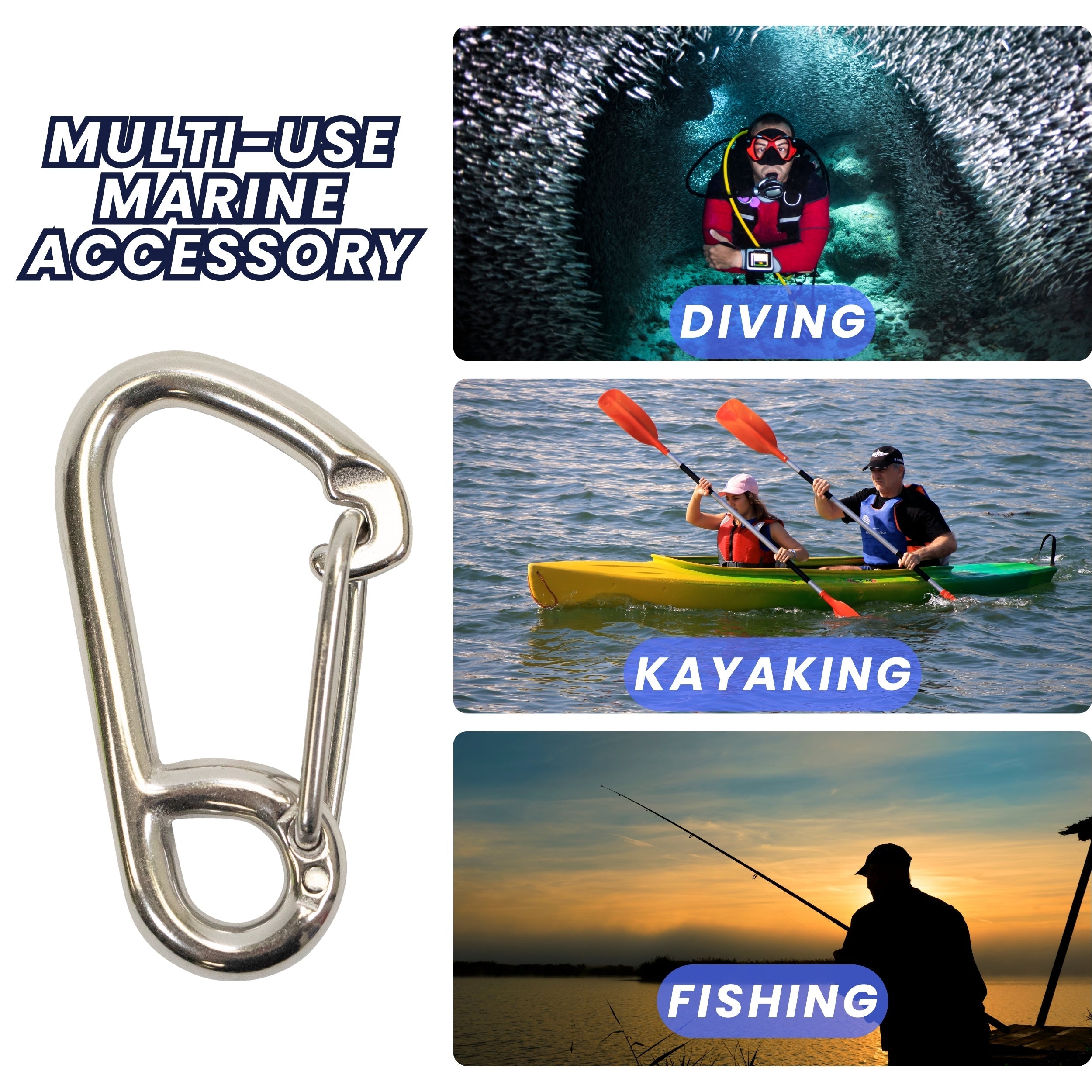 Scuba Choice Boat Marine Clip Stainless Steel Safety Spring Hook Carabiner, 4"