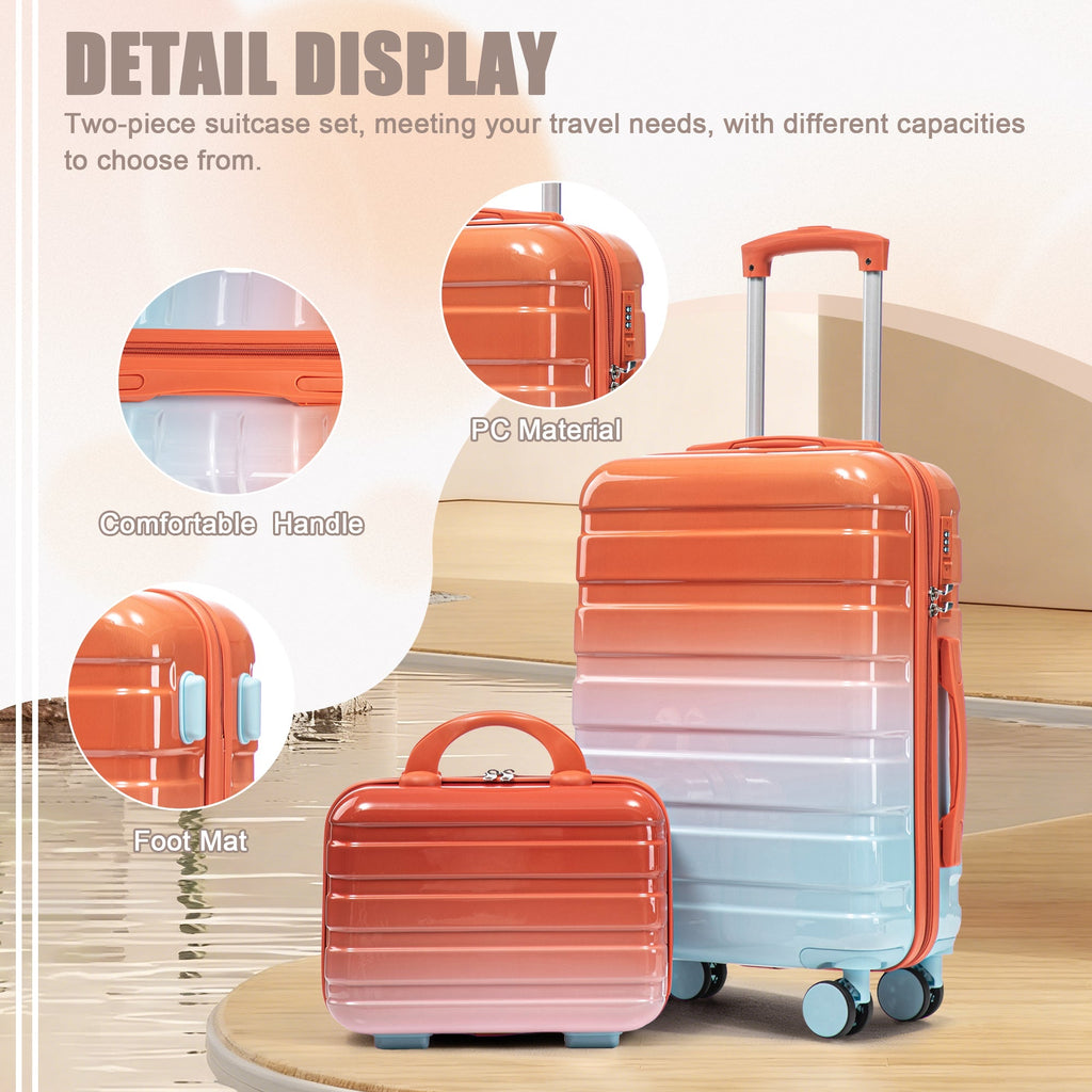 2 Pc PC Spinner Wheel Luggage Set with Lock - Gradient Blue Red