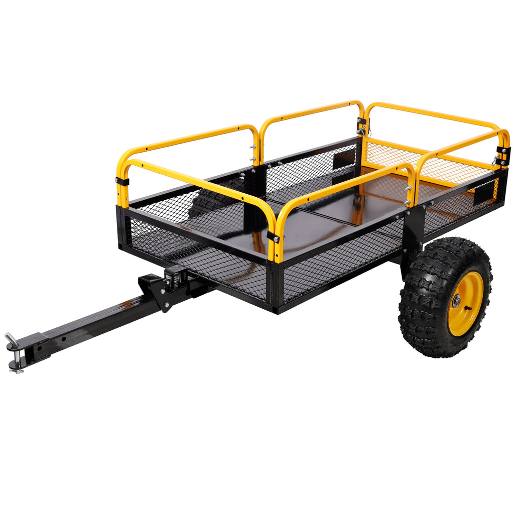 Heavy-Duty Tow-Behind Dump Cart with Steel Bed - Black