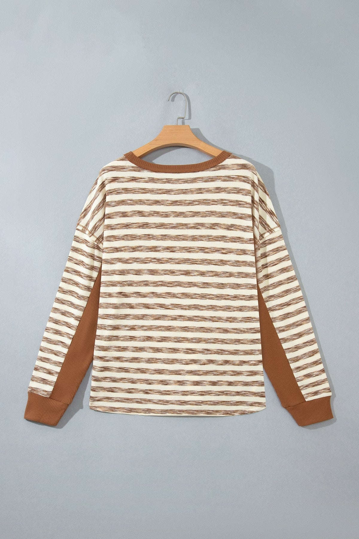 Stripe Colorblock Trim Textured Knit Long Sleeve Top