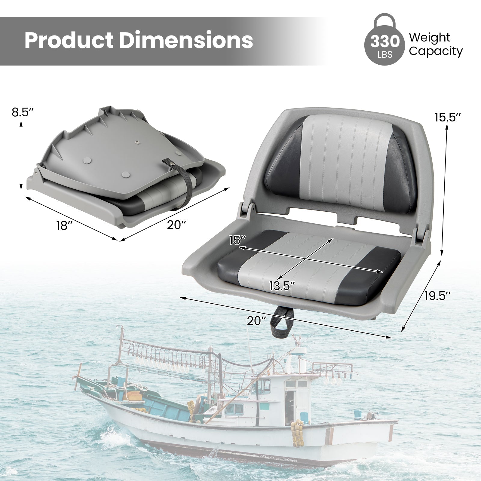 Boat Seat Folding Low Back Boat Chair with Marine-Grade PVC