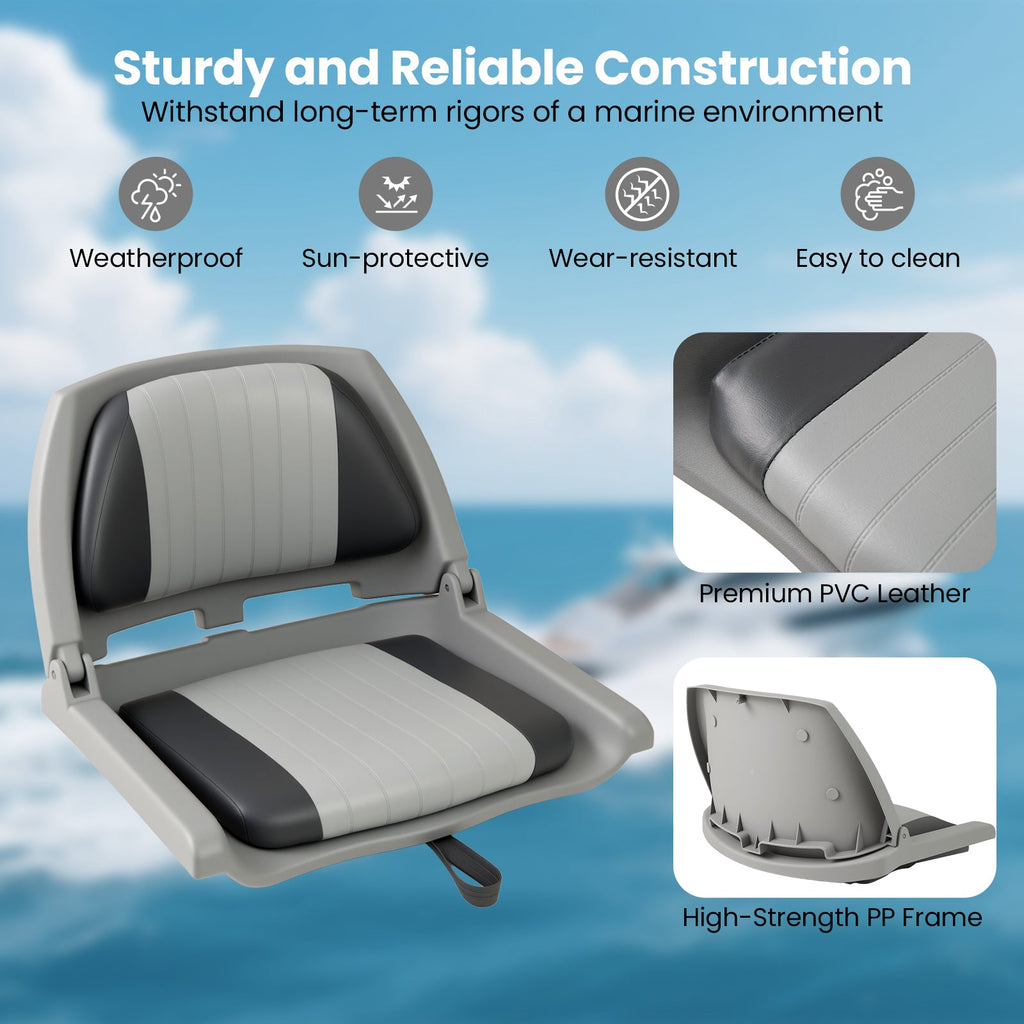 Boat Seat Folding Low Back Boat Chair with Marine-Grade PVC