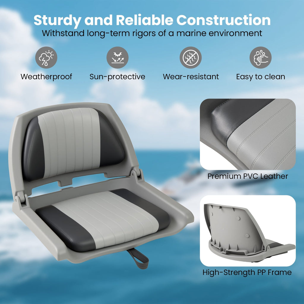 Boat Seat Folding Low Back Boat Chair with Marine-Grade PVC