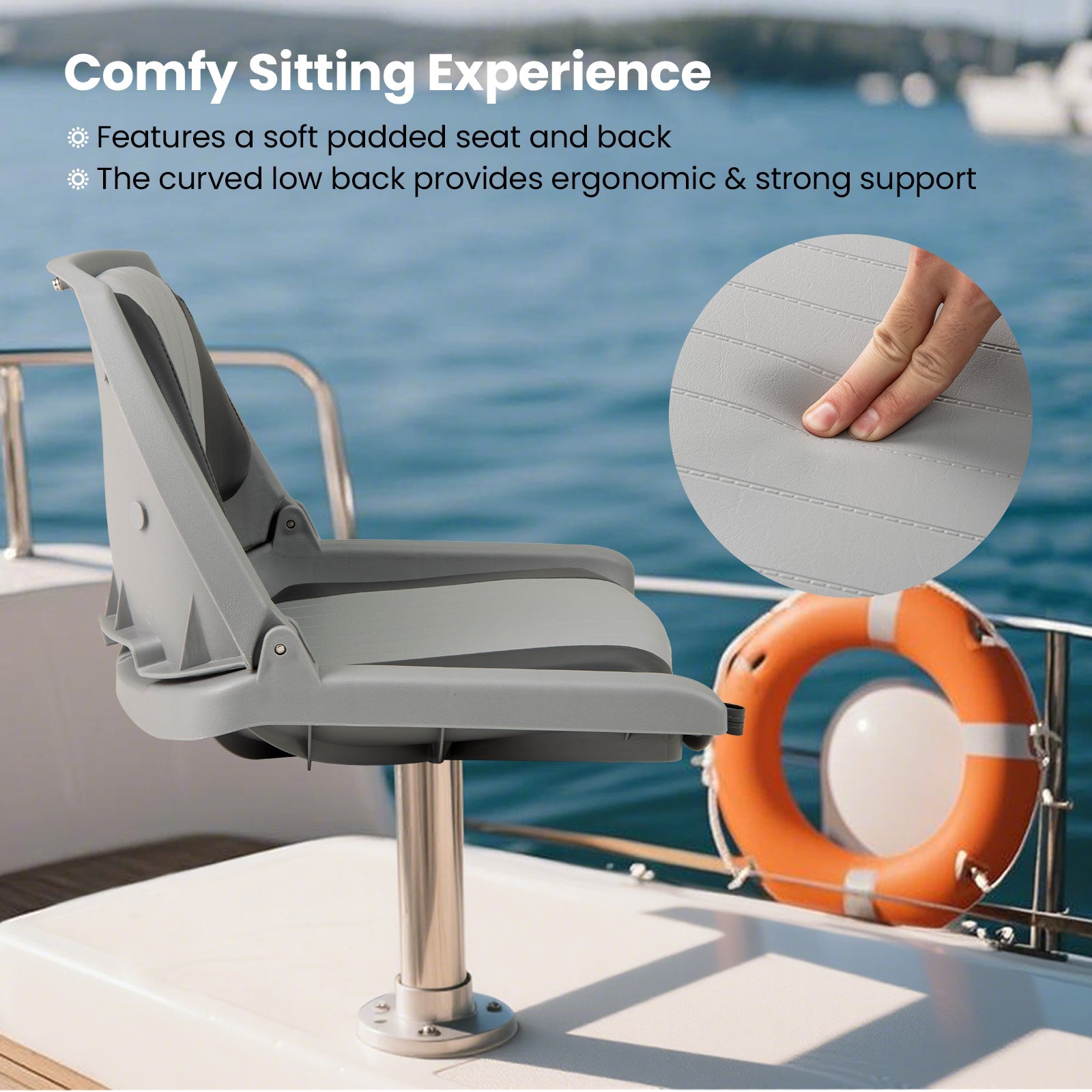 Boat Seat Folding Low Back Boat Chair with Marine-Grade PVC