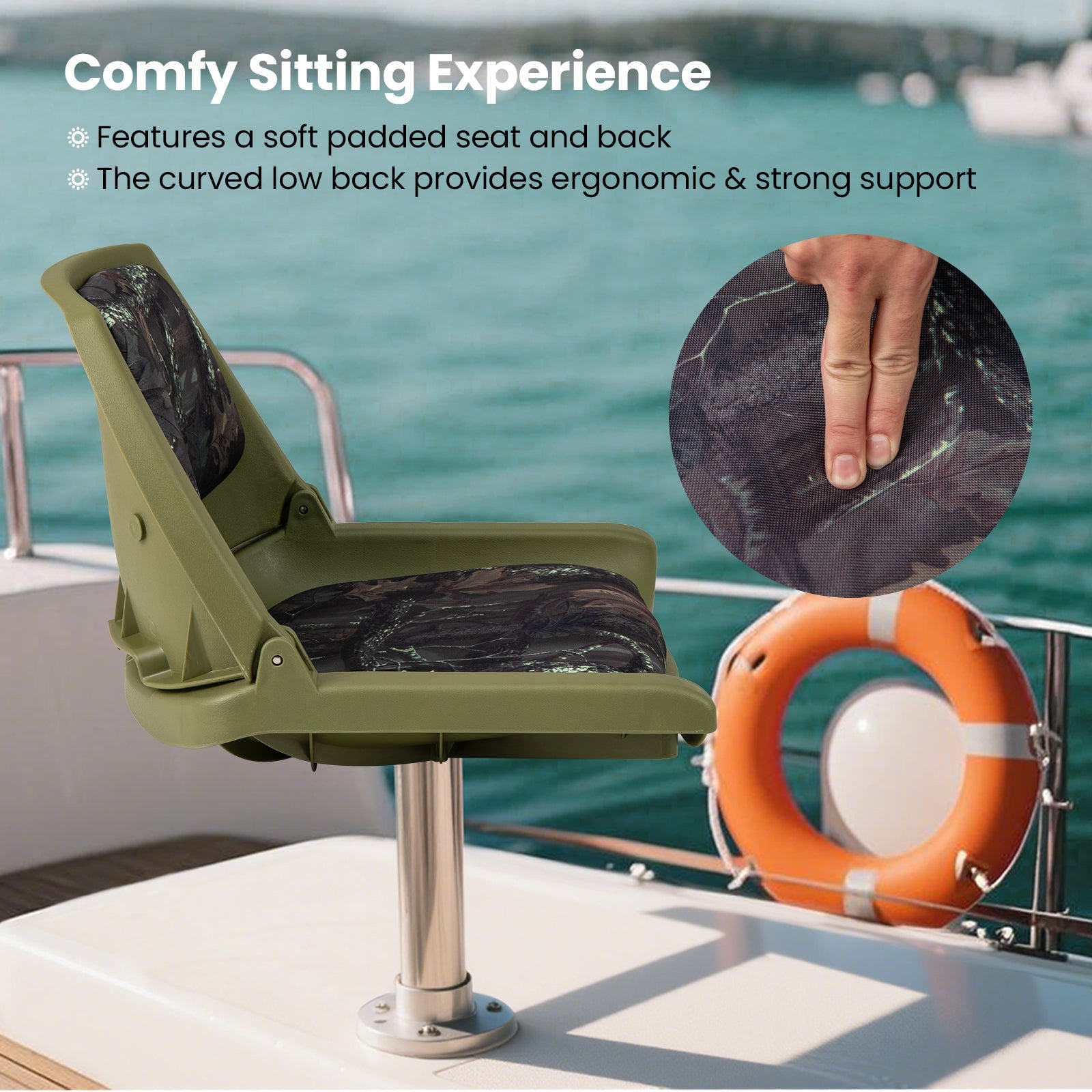 Boat Seat Folding Low Back Boat Chair with Marine-Grade PVC