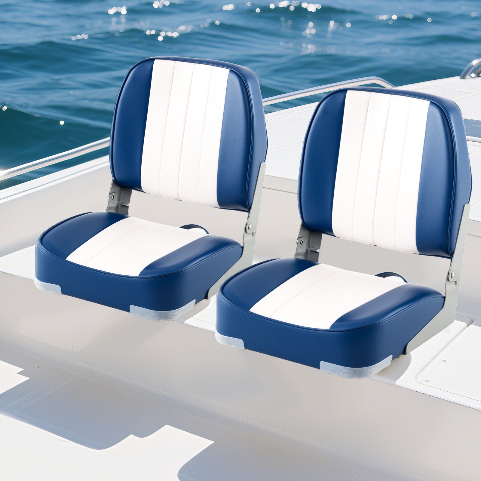 2-Pack Boat Seats Folding Low Back Boat Chairs Waterproof PVC Leather Cabin Seating