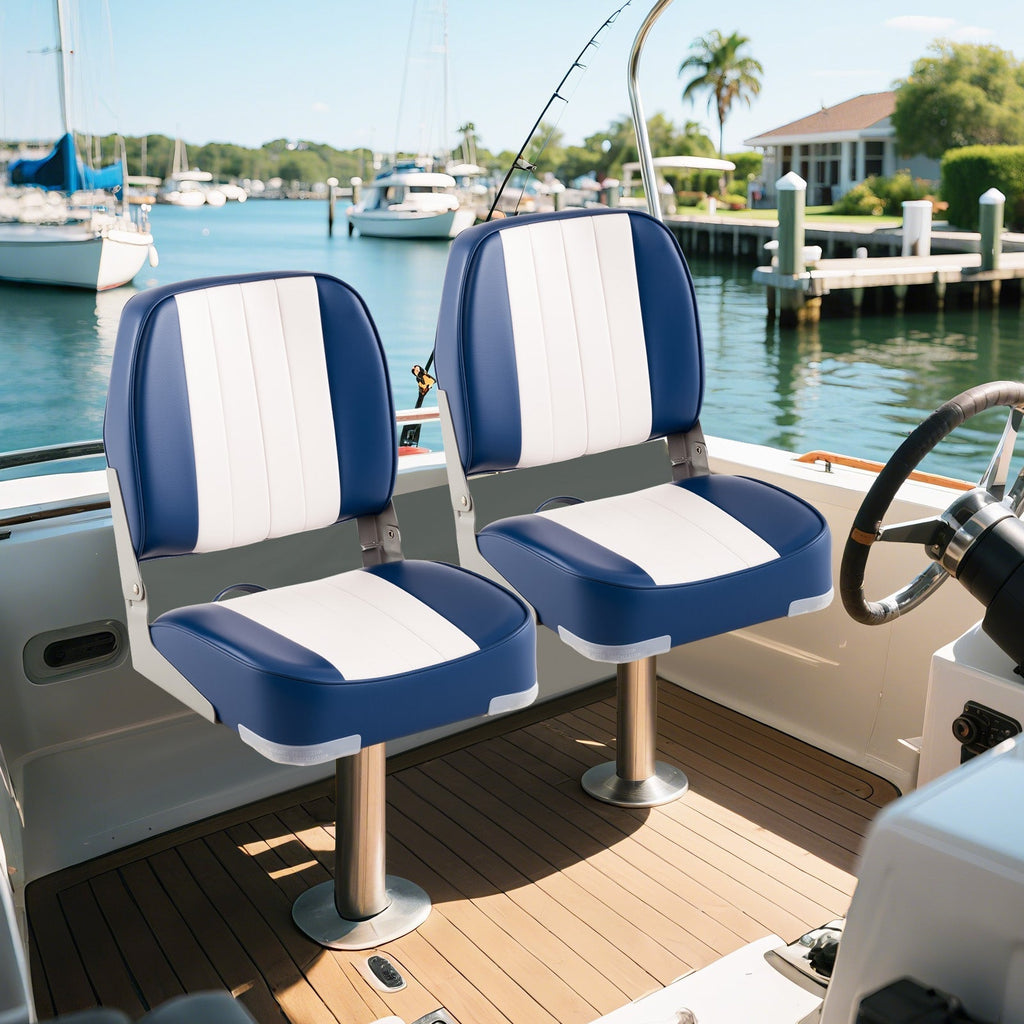2-Pack Boat Seats Folding Low Back Boat Chairs Waterproof PVC Leather Cabin Seating