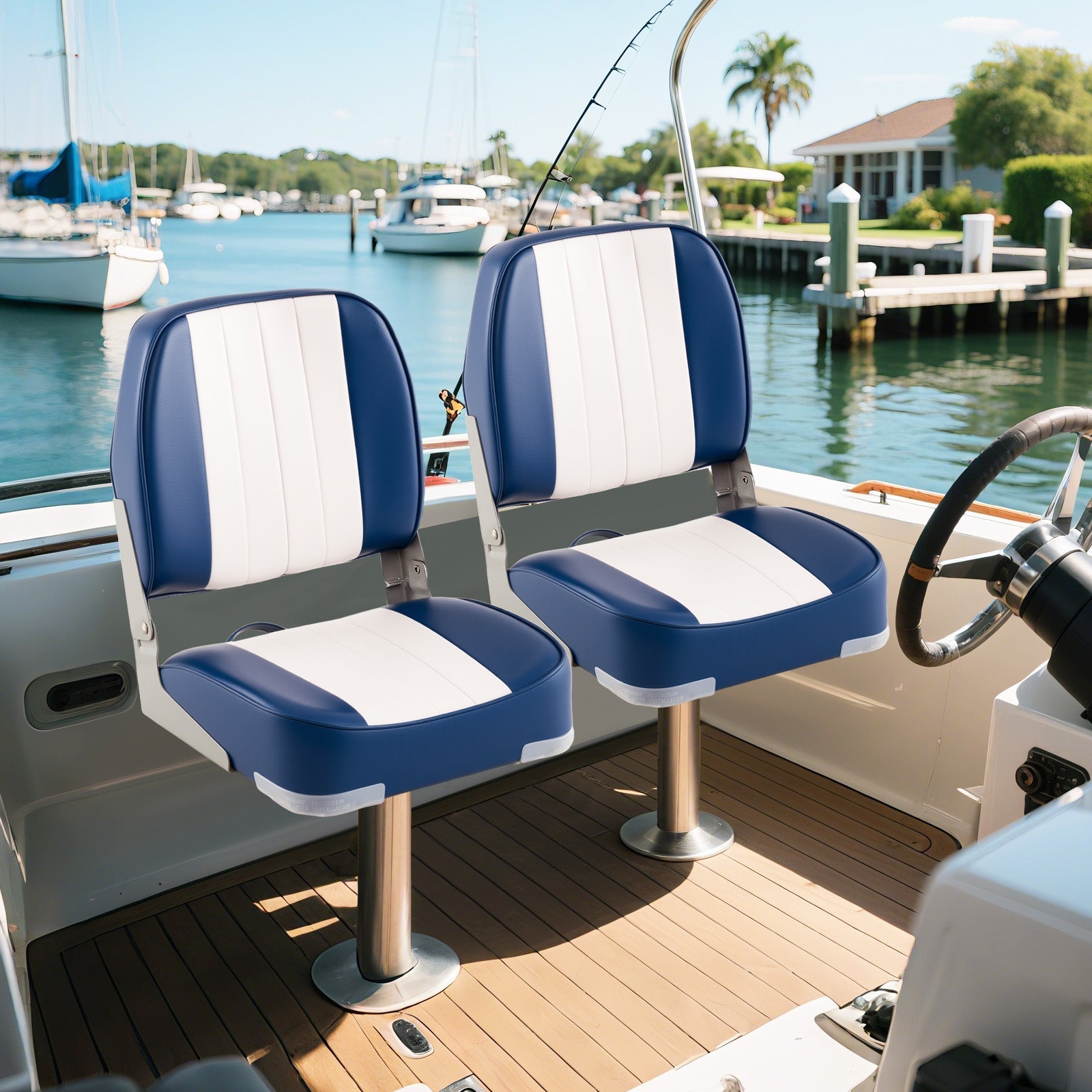 2-Pack Boat Seats Folding Low Back Boat Chairs Waterproof PVC Leather Cabin Seating