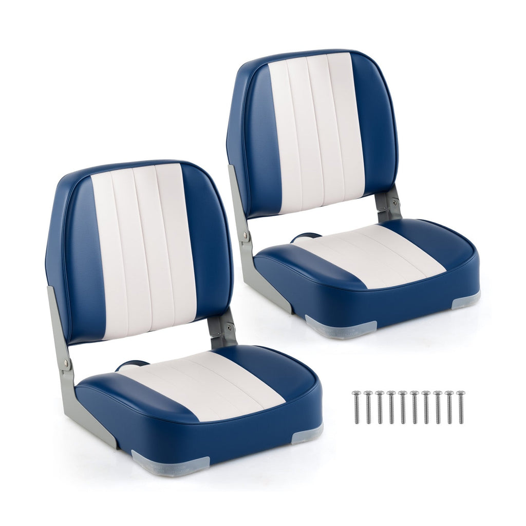 2-Pack Boat Seats Folding Low Back Boat Chairs Waterproof PVC Leather Cabin Seating