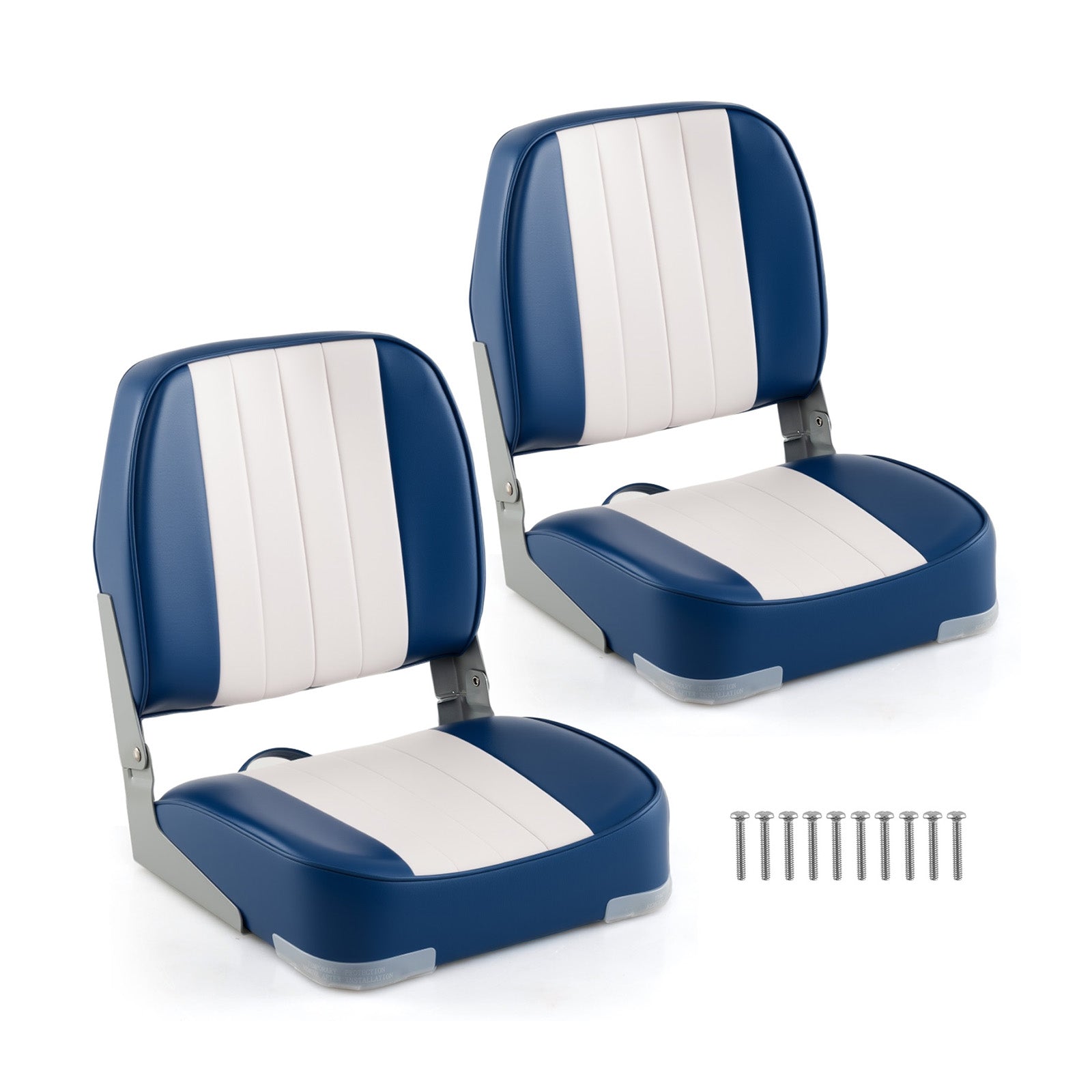 2-Pack Boat Seats Folding Low Back Boat Chairs Waterproof PVC Leather Cabin Seating