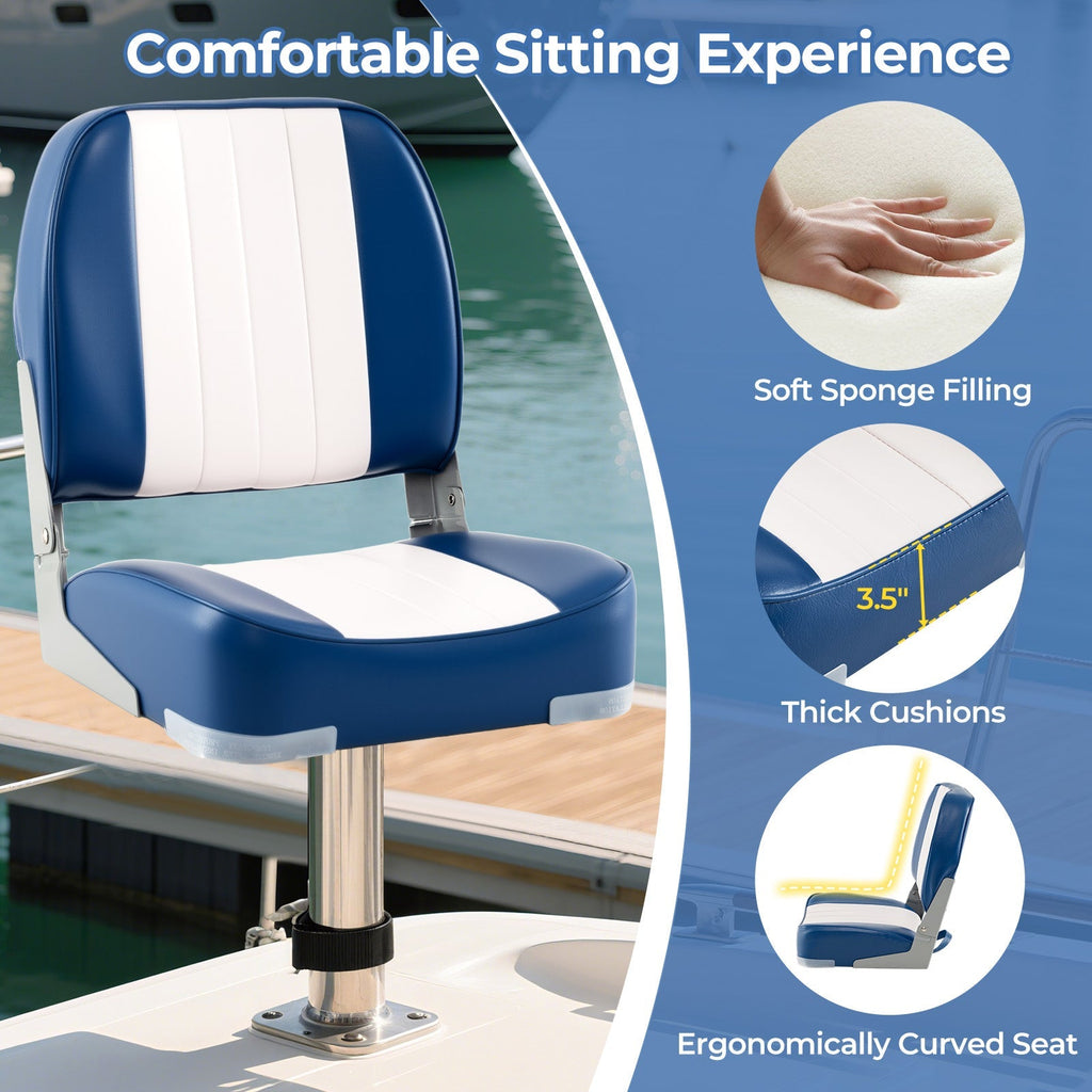 2-Pack Boat Seats Folding Low Back Boat Chairs Waterproof PVC Leather Cabin Seating
