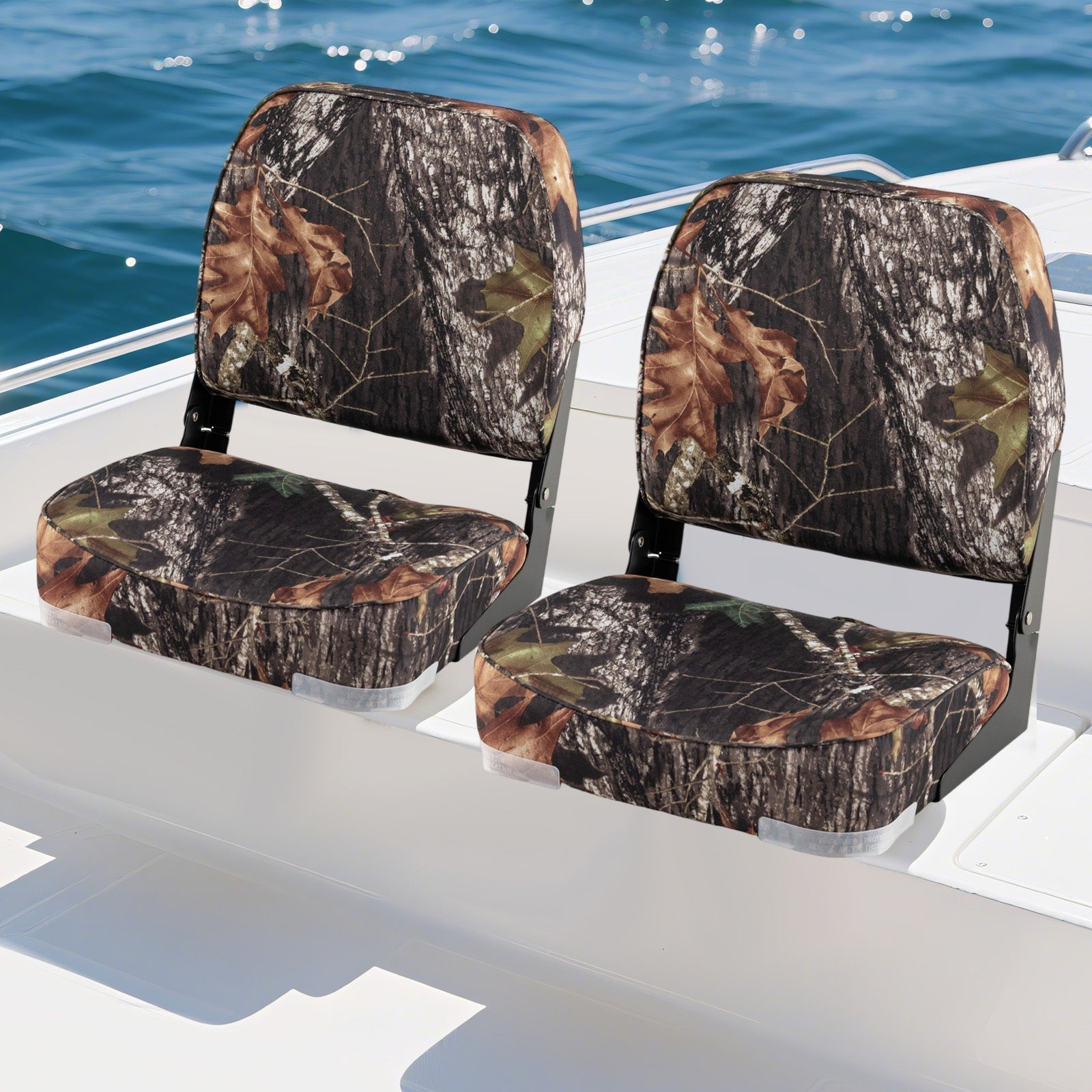 2-Pack Boat Seats Folding Low Back Boat Chairs Waterproof PVC Leather Cabin Seating