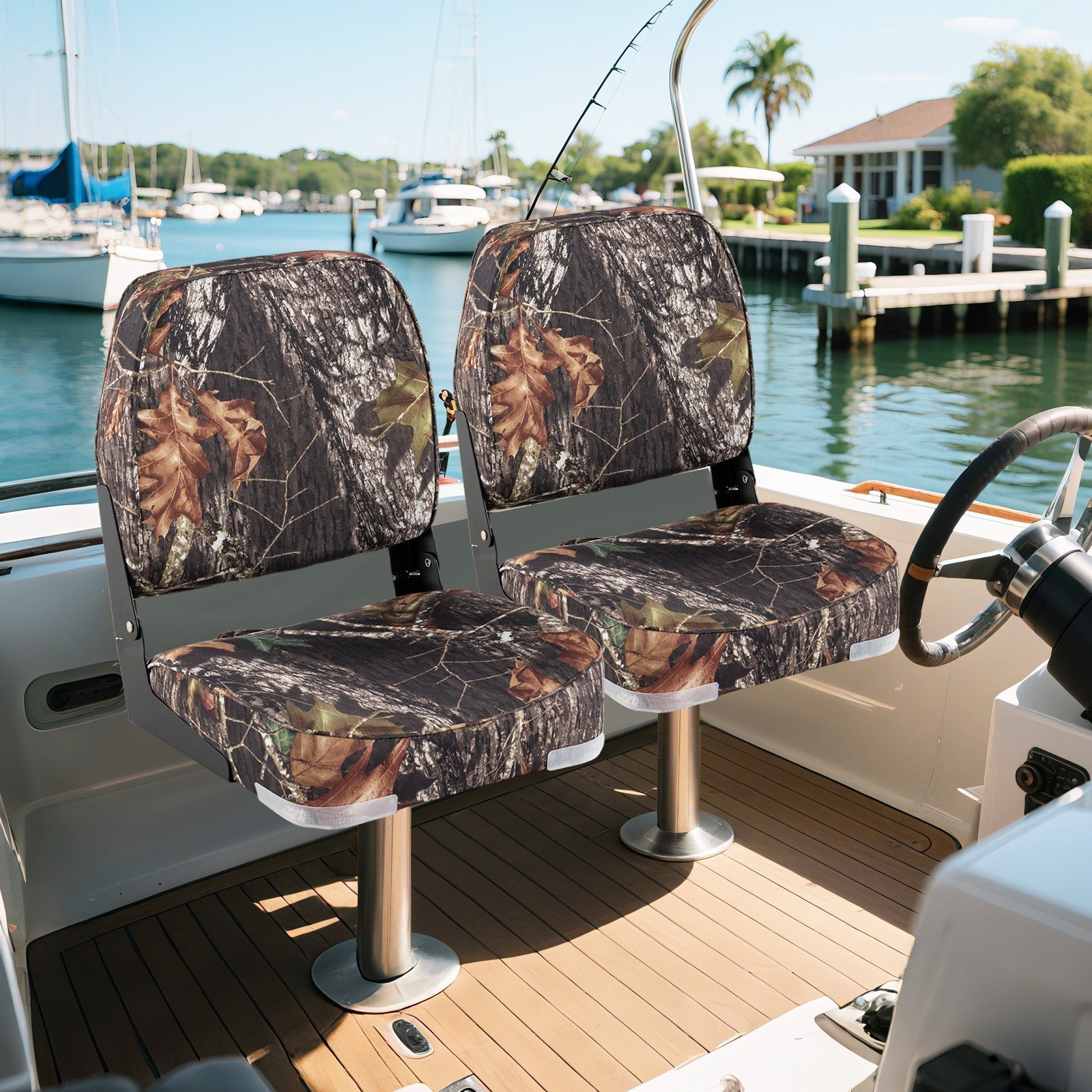 2-Pack Boat Seats Folding Low Back Boat Chairs Waterproof PVC Leather Cabin Seating