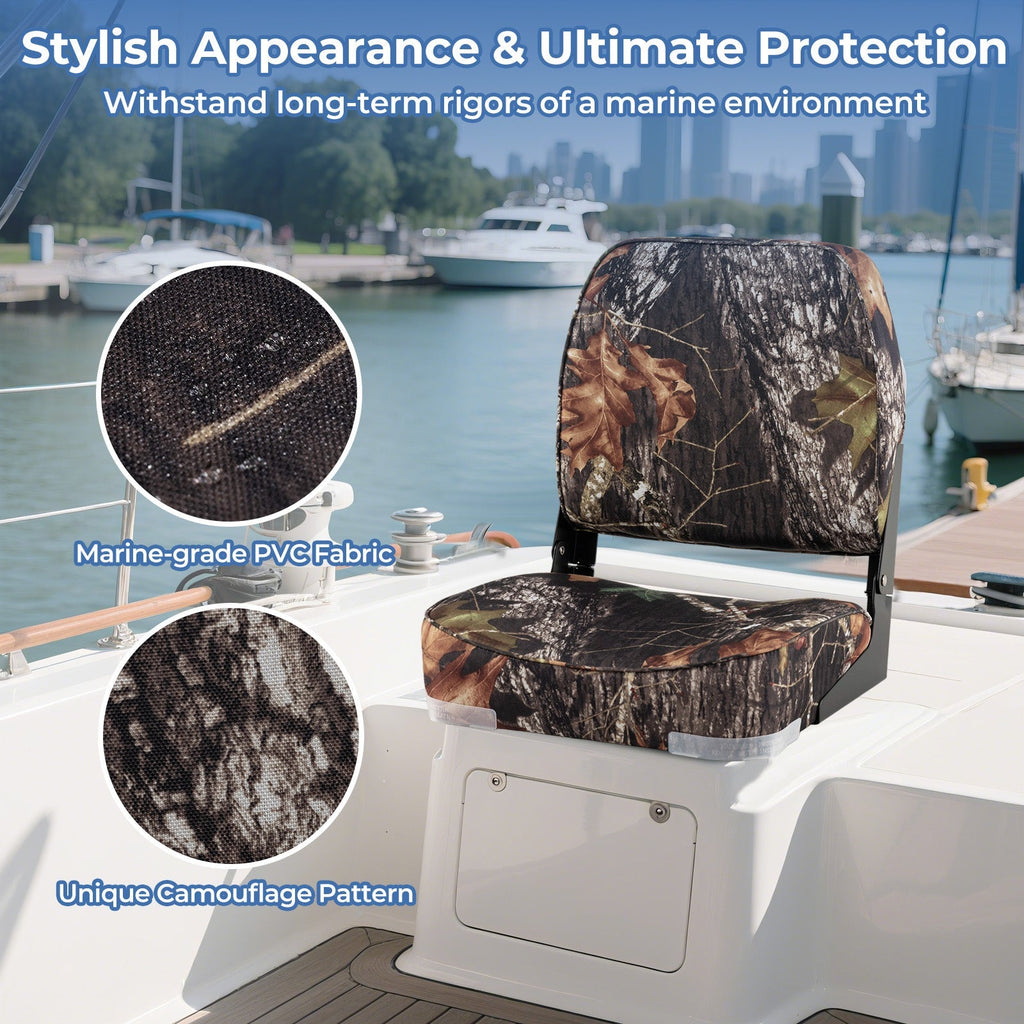 2-Pack Boat Seats Folding Low Back Boat Chairs Waterproof PVC Leather Cabin Seating