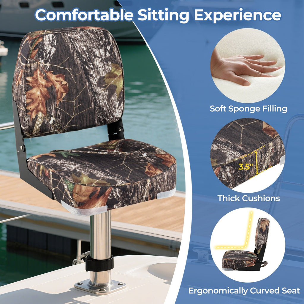 2-Pack Boat Seats Folding Low Back Boat Chairs Waterproof PVC Leather Cabin Seating