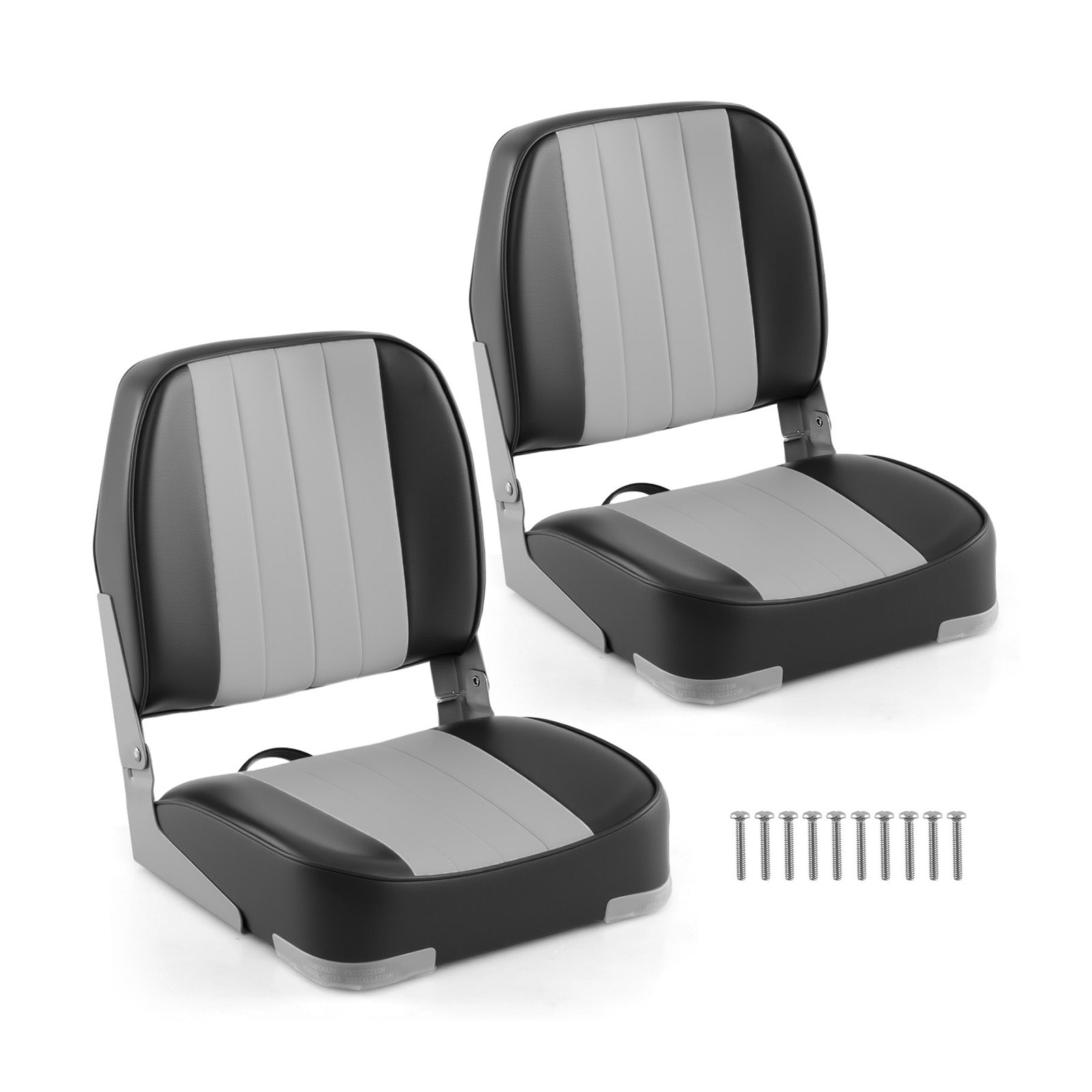 2-Pack Boat Seats Folding Low Back Boat Chairs Waterproof PVC Leather Cabin Seating