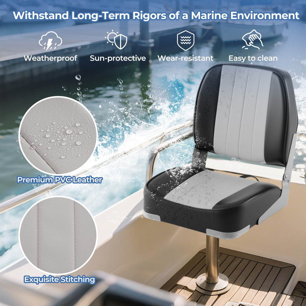 2-Pack Boat Seats Folding Low Back Boat Chairs Waterproof PVC Leather Cabin Seating