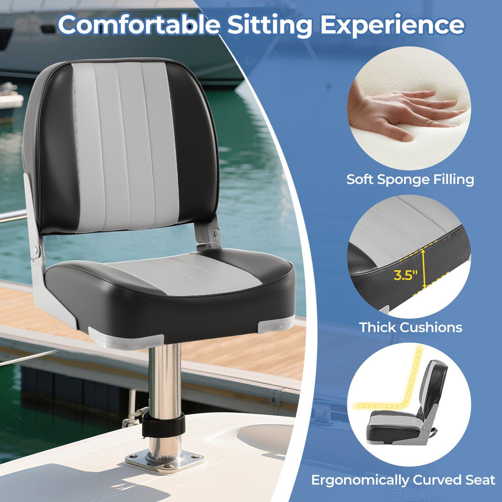 2-Pack Boat Seats Folding Low Back Boat Chairs Waterproof PVC Leather Cabin Seating